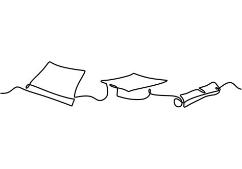 One Continuous Line Drawing Of Graduation Hat Certificate And