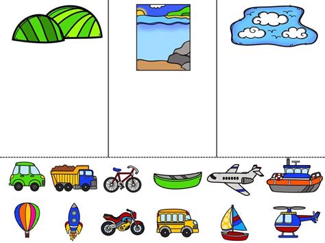 Vehicle Sort Land Sea Sky Transportation Preschool Preschool