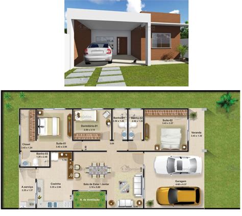 Desenhos De Plantas De Casas 3 Quartos