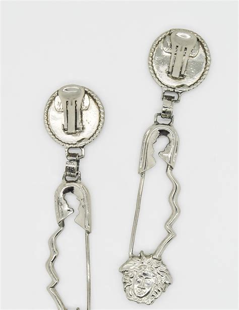 Versace Vintage Giant Silver Medusa Safety Pin Earrings From Amarcord
