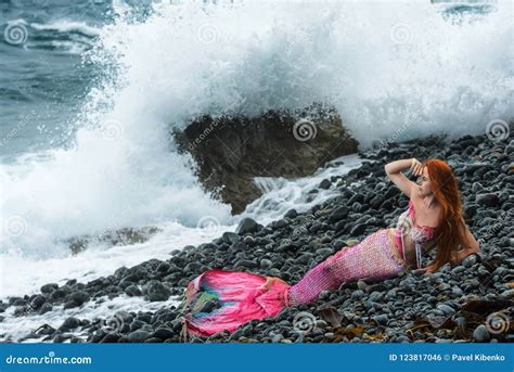 Beautiful Mermaid On Sea Shore Stock Photo Image Of Fish Color