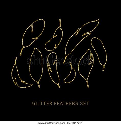 Shiny Glowing Gold Glitter Vector Feathers Stock Vector Royalty Free