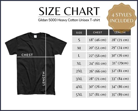 Gildan 5000 Size Chart Inch And Cm Metric Size Guide G500 Size Etsy