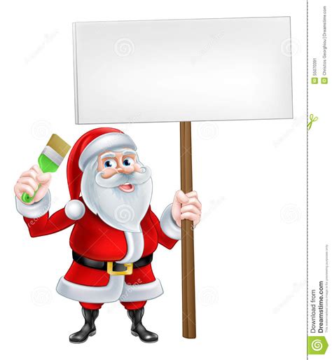 Cartoon Santa Holding Sign And Brush Stock Vector Illustration Of