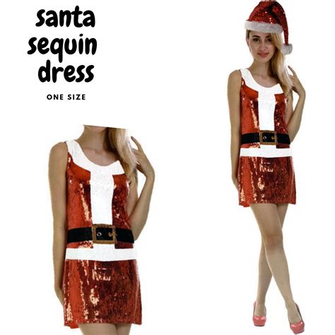 Womenssanta Christmas Sequin Dress Costume Xmas Party Sexy Ladies Santa