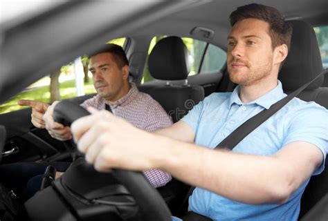 Car Driving School Instructor Teaching Male Driver Stock Image Image