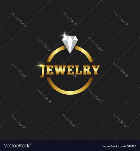 Gold Ring With Diamond Jewelry Logo On Black Vector Image