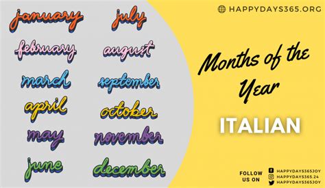 Months Of The Year In Italian Months In Italian Happy Days 365
