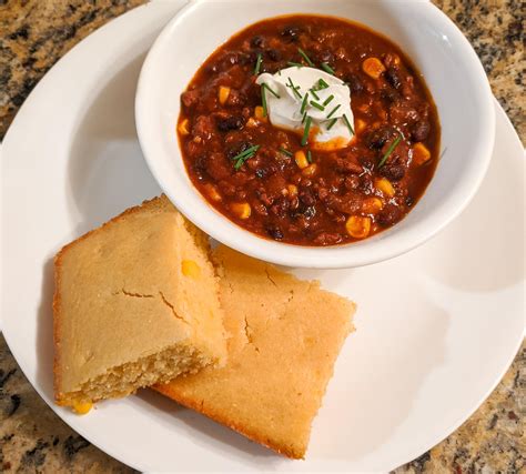 Homemade Traditional Chili With Slightly Sweetened Corn Bread Rfood