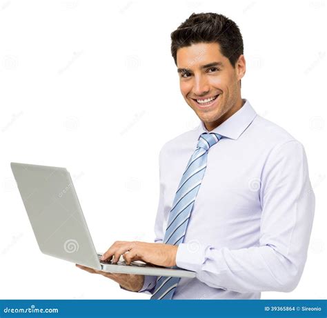 Smiling Young Businessman With Laptop Stock Photo Image Of Dressed