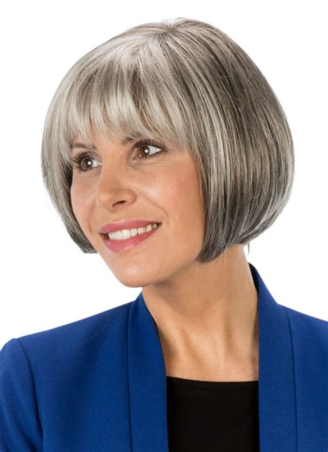 Chin Length Short Grey Bob Wigs With Full Bangs Best Wigs Online Sale