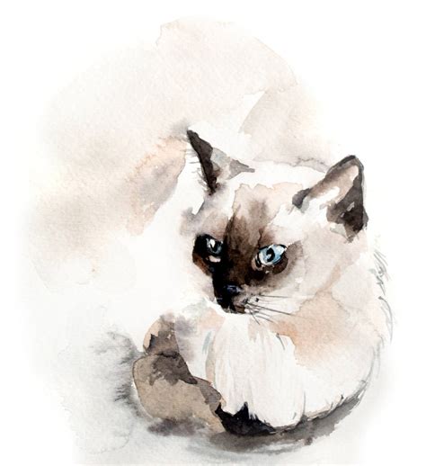 Siamese Cat Painting Art Print Minimalist Siamese Cat Etsy