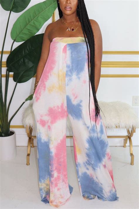 blue fashion sexy tie dyed sleeveless wrapped jumpsuits fashion fashion sexy tie dye jumpsuit