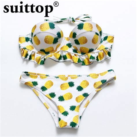 suittop bikinis 2017 new summer pineapple printed sexy bikini set underwire push up bandeau