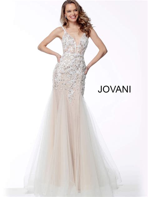 Jovani 65325 Nude Embellished Backless Mermaid Dress