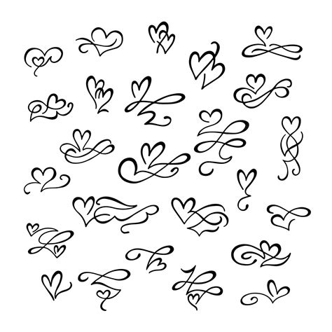 Premium Vector Set Of Hand Drawn Heart Calligraphy Elements