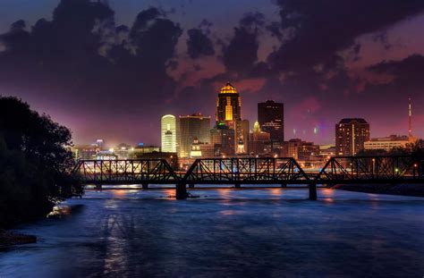 Downtown Des Moines At Night In Iowa Image Free Stock Photo Public