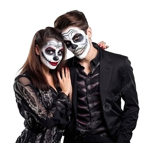 couple is on the thematic halloween party in scary makeup and costumes halloween makeup