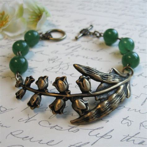 Lily Of The Valley Bracelet Nature Jewelry Botanical Bird Jewelry