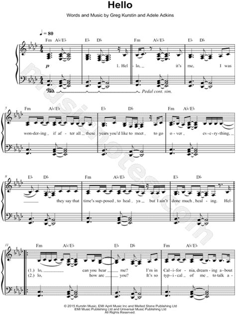 Adele Hello Sheet Music Easy Piano In F Minor Transposable