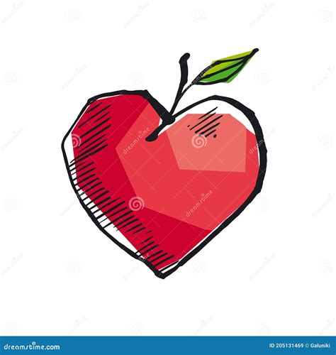 Abstract Heart Shape Apple In Sketch Style Stock Vector Illustration