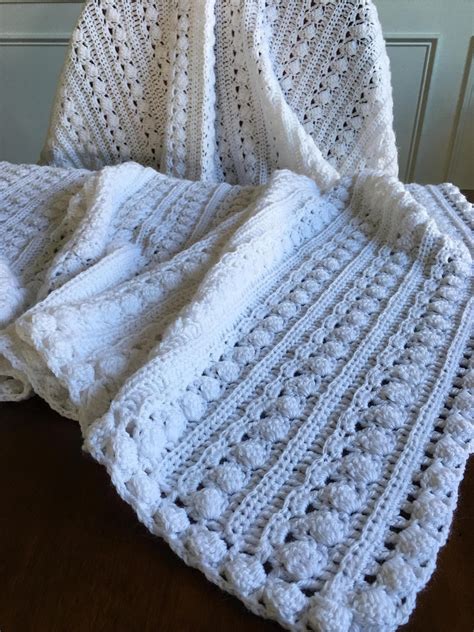 Baby Blanketwhite Crochet Cable Design2 Sizes Super Soft Baby Yarn