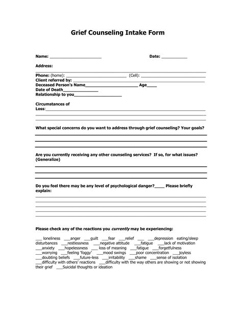 Counseling Client Printable Counselling Intake Form Template