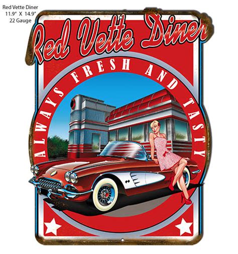 Corvette Red Vette Diner Metal Cut Out Sign Pin Up Girl By Bernard