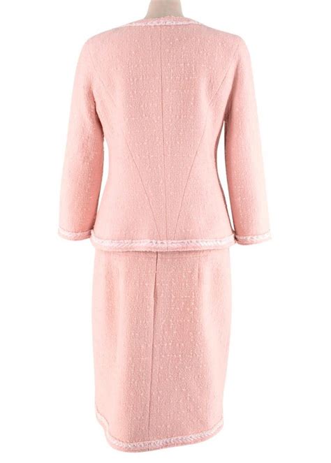 Chanel Soft Pink Boucle Collarless Jacket And Pencil Skirt Suit Set For