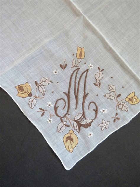 1960s Womens Monogram Initial Letter M Handkerchief Etsy