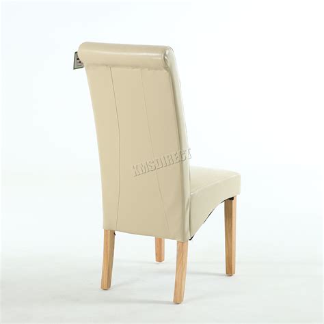 new cream faux leather dining chairs roll top scroll high back wood legs kitchen ebay