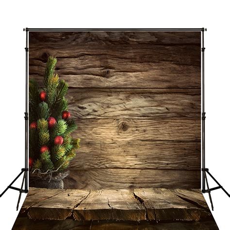 Mohome Polyster Christmas Photography Cloth Backdrops 5x7ft Dark Wood