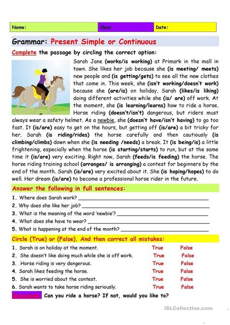grammar present simple  continuous english esl worksheets
