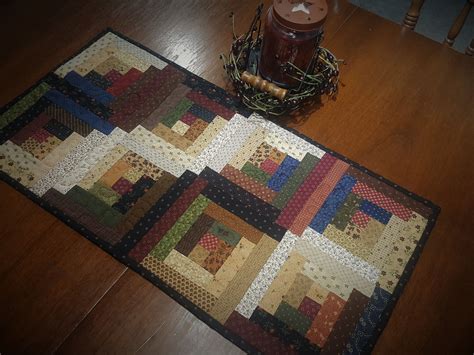Log Cabin Table Runner Quilted Table Runner Scrappy Table Etsy