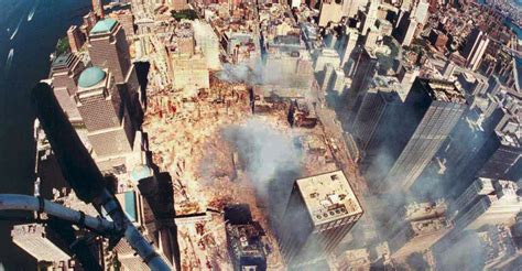 Aerial View Of Manhattan Shows Smouldering World Trade City 911