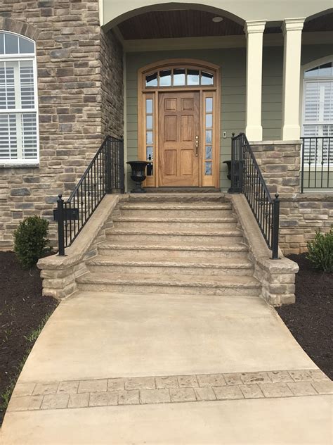 Concrete Stamped Porch Stairs Roman Slate With Cobble Stone Borders