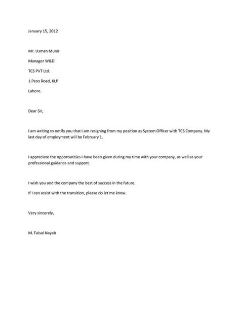 format formal letter resignation resume  job
