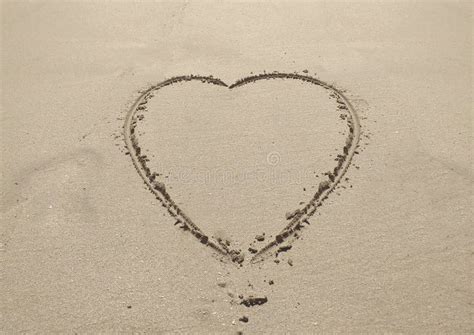 Heart Drawn On Ocean Beach Sand Beach Background Top View Love Symbol