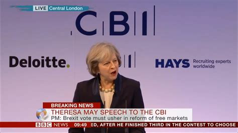Theresa May Talks About Brexit At The Cbi Conference Youtube