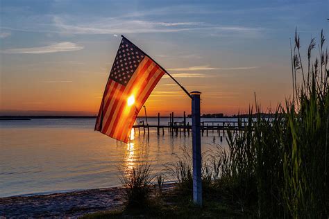 American Flag Sunset Ocean