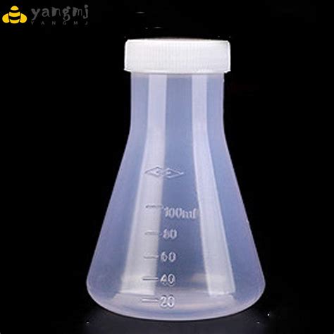 Yangmj 2pcs Lab Beaker 100ml Plastic Graduated Beaker With Lid Conical Flask Chemical