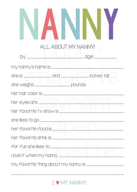 All About My Nanny Free Printable