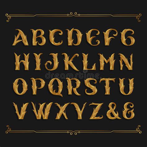 Decorative Ornate Alphabet Vector Font Golden Leaf Letters Stock