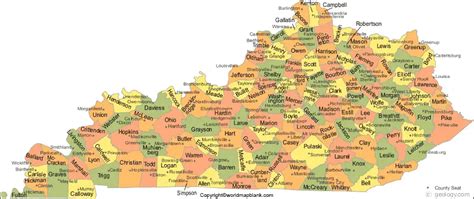 Labeled Map Of Kentucky With Capital Cities