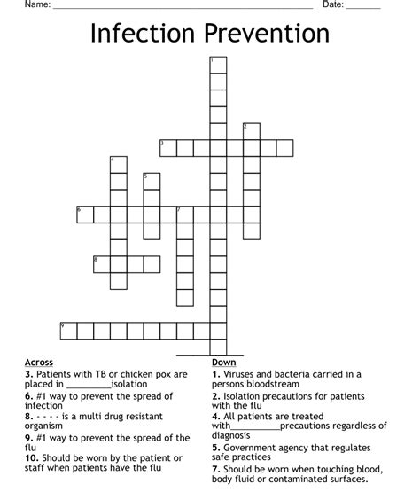 Infection Prevention Crossword Wordmint
