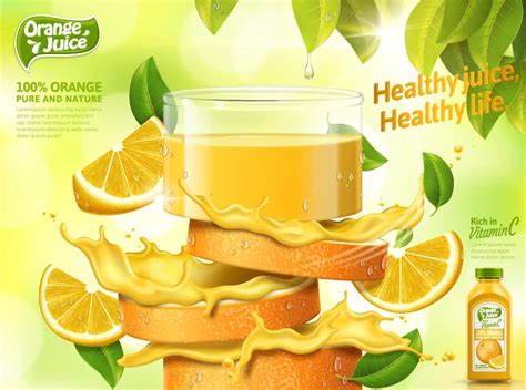 Orange Pure And Nature Juice Poster Design Vector 01 Free Download