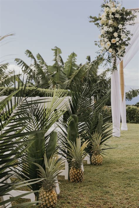 Wedding Ceremony Decor Pineapple And Palm Frond Aisle Decor Destination