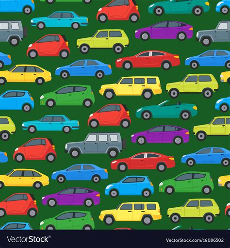 Cartoon Cars Background Pattern On A Green Vector Image