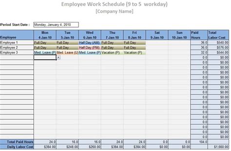 5 Free Employee Work Schedule Templates Word Excel