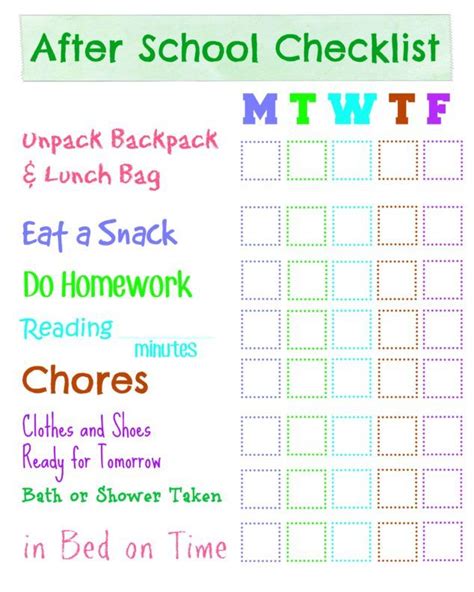 Free Printable After School Checklist After School Checklist School